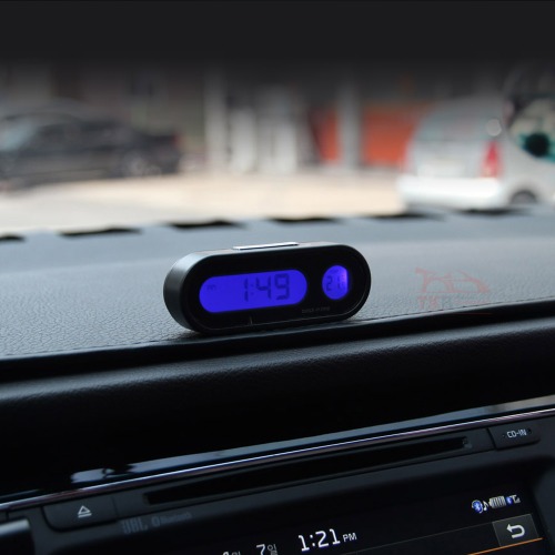 TKB 차량용 블루 디지털 시계 온도계 인테리어 자동차 실내용품 차꾸미기 자동차시계